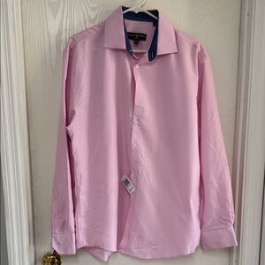 Society Of Threads Pink Dress Shirt with Dark Blue Collar